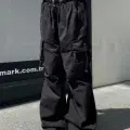 Extra Baggy Kargo Cepli Tactical Paraşüt Kumaş Bol Paça Siyah Renk Pantolon