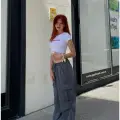 GRİ AŞIRI BOL KALIP Y2K KARGO CEP LASTİKLİ UNİSEX BAGGY