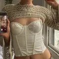 Bej File Örgü Bolero