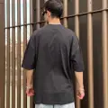 Taşlama Baskılı Siyah Oversize T-shirt