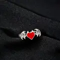 Gothic Kalp Heart Decor Çift Kanat Unisex Ayarlanabilir Yüzük