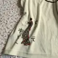 Ekru Mandarin Yaka Vintage Geisha Baskılı Y2K Kısa Kollu Crop