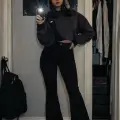 Yüksek Bel İspanyol Paça Siyah Vintage Jean