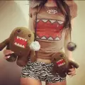 Kahverengi Domo Kun Y2K Kısa Kollu Crop
