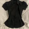 Siyah Vintage Mini Puff Sleeve Goth Y2K Kısa Kollu Gömlek