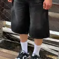 Antrasit Yıkamalı Baggy Jean Şort