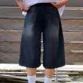 Antrasit Yıkamalı Baggy Jean Şort