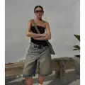 Kahverengi Baggy Şort Yıkamalı Baggy Jean Şort