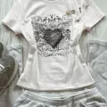 Beyaz Gotik Heart Harajuku Y2K Kısa Kollu Crop