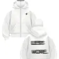 Beyaz Less is More Baskılı Kar Maskeli Unisex Sweatshirt Hırka