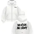 Beyaz No Risk No Story Baskılı Kar Maskeli Unisex Sweatshirt Hırka
