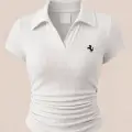 Beyaz Polo Yaka Fitilli Likralı Bluz
