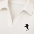 Beyaz Simli Polo Yaka Büzgülü Bluz