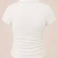 Beyaz Simli Polo Yaka Büzgülü Bluz