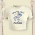 Beyaz Somee Shit Kuzucuk Baskı Desenli Crop Body