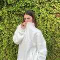 Beyaz Yarım Fermuarlı Oversize Sweatshirt