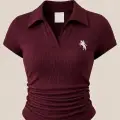 Bordo Polo Yaka Fitilli Likralı Bluz