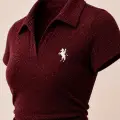 Bordo Simli Polo Yaka Büzgülü Bluz