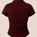 Bordo Simli Polo Yaka Büzgülü Bluz