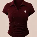 Bordo Simli Polo Yaka Büzgülü Bluz