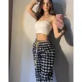 Ekose Model Desenli Siyah Beyaz Eşofman Pijama Altı