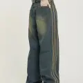 Eskitme Şerit Detaylı Mavi Baggy jean