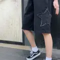 Füme Yıkamalı Yıldızlı Bermuda Şort