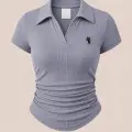 Gri Polo Yaka Fitilli Likralı Bluz