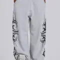 Gri Tribal Detay Baggy Eşofman Altı