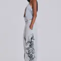 Gri Tribal Detay Baggy Eşofman Altı