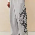 Gri Tribal Detay Baggy Eşofman Altı