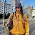 Hardal Sarısı Çizgili Retro Armor Oversize Unisex Ceket