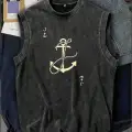 Holiday Line Anchor Kolsuz Atlet Bisiklet Yaka Yıkamalı Vintage Unisex Oversize T-Shirt