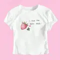 Beyaz Y2K I Love Berry Baskılı Bayb Tee Crop