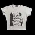 Kadın Üste Oturan Kalıp Bel Boy Crop Baskılı Bisiklet Yaka Baby Tee