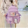 Mor Kawaii Kore Tarzı Aksesuarlı Ve Ayıcıklı Premium Kalite Okul Sırt Çantası
