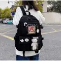 Siyah Kawaii Kore Tarzı Aksesuarlı Ve Ayıcıklı Premium Kalite Okul Sırt Çantası