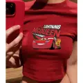 Kırmızı Şimşek Mcqueen Model Kadın Crop Body Tişört