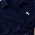 Lacivert Simli Polo Yaka Büzgülü Bluz