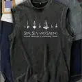Line Sun Sea and Sailing Kolsuz Atlet Bisiklet Yaka Yıkamalı Vintage Unisex Oversize T-Shirt