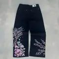 Midnight Blossom Nakışlı Wide Leg Jean