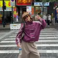 Mor Çizgili Retro Armor Oversize Unisex Ceket