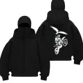 Motor Baskılı Siyah Samuray Kar Maske Sweatshirt Hırka
