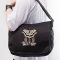 New Colletion Butterfly & Mushrooms Baskılı Unisex Siyah Postacı Çantası