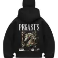 Pegasus Baskılı Siyah Samuray Kar Maske Sweatshirt Hırka