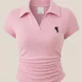 Pembe Polo Yaka Fitilli Likralı Bluz