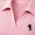 Pembe Simli Polo Yaka Büzgülü Bluz