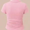 Pembe Simli Polo Yaka Büzgülü Bluz