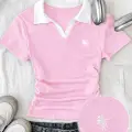 Pembe Solo Polo Yaka Beyaz Yakalı Bluz