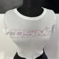 Pembe Taşlı Cosmic Beyaz Crop Top